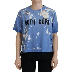 Dsquared² Blue Goth Gurl Print Black Lace Cotton Tee Women's T-shirt (Pre-Owned)